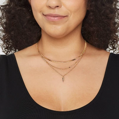 Herringbone Point Charm Multi-Strand Chain Necklace - A New Day™ Gold 3 Herringbone Point Charm Multi-Strand Chain Necklace - A New Day™ Gold