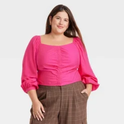 Women's Long Balloon Sleeve Slim Fit Ruched Front Top - A New Day™ -A New Day GUEST 28bc80a6 7fc0 4134 b595 c774d88800b1