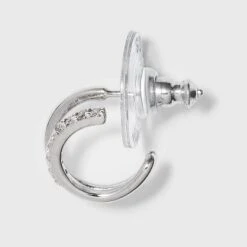 Sterling Silver Cubic Zirconia Double Post Hoop Earring Set 2pc - A New Day™ Silver