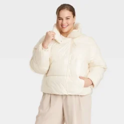 Women's Short Relaxed Puffer Jacket - A New Day™ -A New Day GUEST 3183c9fd a593 4e8a ad79 df58c7c302c9