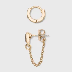 Crystal Baguette Stud And Small Hoop Earring Set 8pc - A New Day™ Gold