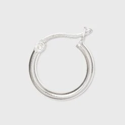 Women's Sterling Silver Tube And Square Cut Hoop Earring Set 2pc - A New Day™ Silver