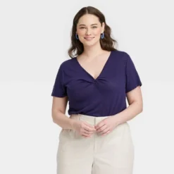 Women's Short Sleeve V-Neck Linen T-Shirt - A New Day™ -A New Day GUEST 6d14108b cf25 4614 ba2c f99a0c5a875a