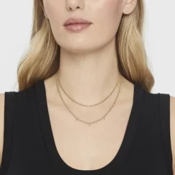 14K Gold Plated Pierced Cubic Zirconia Duo Necklace - A New Day™