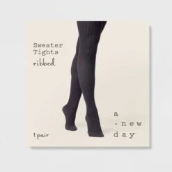 Women's Ribbed Sweater Tights - A New Day™ Black
