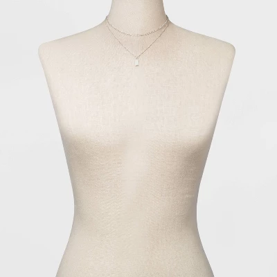 Rectangle Charm Layered Chain Pendant Necklace - A New Day™ Silver 3 Rectangle Charm Layered Chain Pendant Necklace - A New Day™ Silver