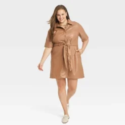 Women's Short Sleeve Faux Leather Shirtdress - A New Day™ -A New Day GUEST f01809c4 6af7 4d5e bddd 40188ea58aba